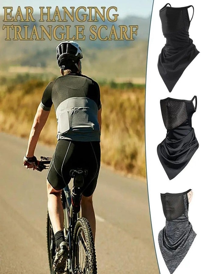 xbuk 3 Pack Triangular Hanging Ear Mask, Summer Sun Protection Cycling Face Cover Ice Silk Mask, Neck Gaiter Bandana for Outdoor (Silk Blend, black,Dark gray,Light gray) - Image 4